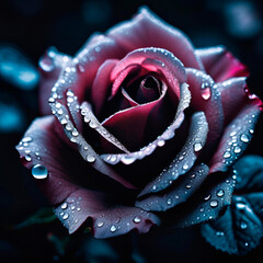 black rose with dew drops, created with Generative AI