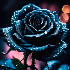black rose with dew drops, created with Generative AI