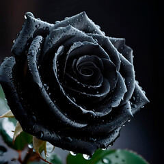 black rose with dew drops, created with Generative AI