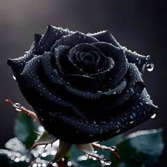 black rose with dew drops, created with Generative AI