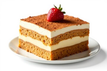 Classic tiramisu dessert, layers visible, isolated , cocoa, background