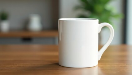 Obraz premium Classic white ceramic mug, handle detail visible , hot drink, tea