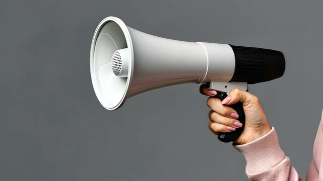 Use of megaphone to announce important messages at a gathering taking place indoors in a well-lit space during the day