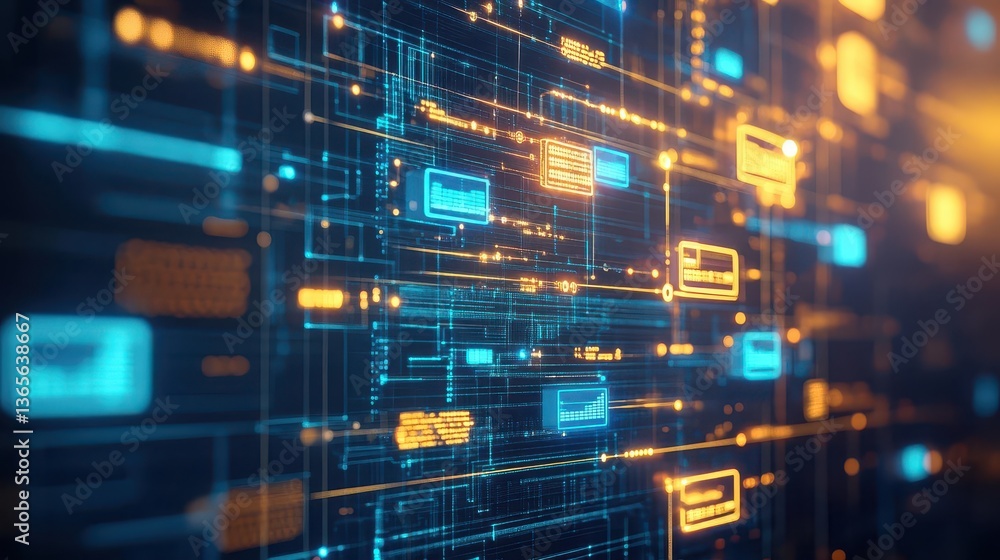 Fototapete Vibrant Computer Screen Displaying Blue and Yellow Background with Abstract Patterns Creating a Dynamic and Engaging Digital Environment for Users