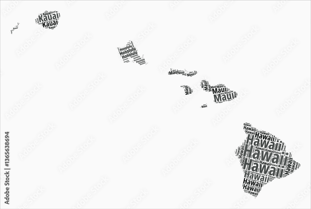Poster hawaii text style counties. state region names word clouds in the english language. stylish vector i