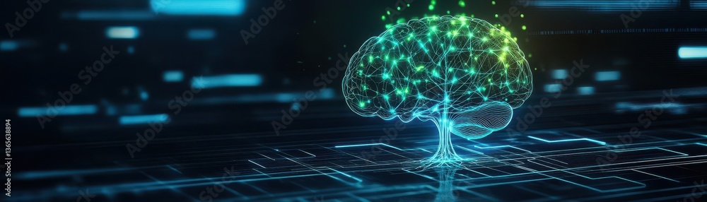 Poster a unique artistic representation of a brain formed from lush green tree branches symbolizing knowled