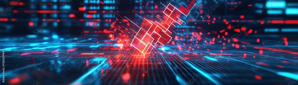 Poster dynamic abstract technology background featuring intertwined red and blue lines creating a futuristi