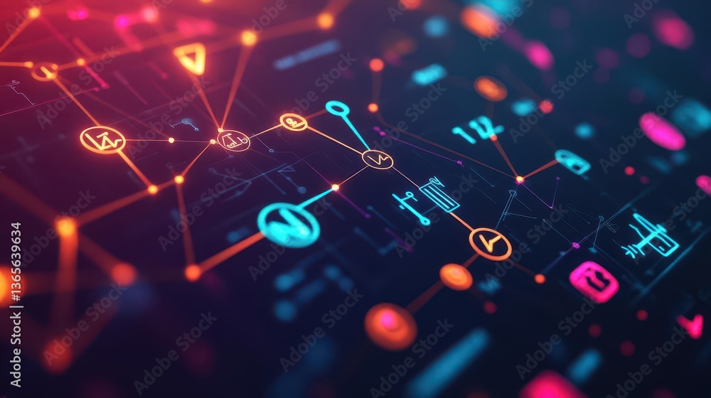 Aufkleber vibrant abstract technology background featuring colorful glowing lines symbols and digital elements