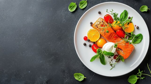 For visually appealing food, try Salmon plating ideas Arrange Salmon on a plate with tomatoes, basil, and lemon for a fresh, delicious look.