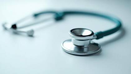 Close-up of a veterinary stethoscope on a white surface, symbolic of veterinary care , veterinary supplies, healthcare worker, healthcare