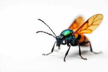 Naklejka premium Close-up of colorful insect on pure white background, one, detail