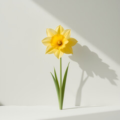 Obraz premium Single Yellow Daffodil in Sunlight, Elegant daffodil blossom, spring, shadow, minimal