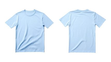 Plain light blue t-shirt showing front and back views with round neckline and short sleeves for product mockup purposes on transparent background