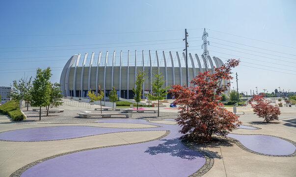 Zagreb, Croatia - July 24, 2021: The arena of the stadium of the football team Dinamo Zagreb, in Zagreb, Croatia.
