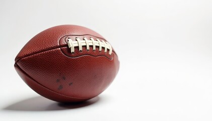 Close-up of worn leather football, white background, equipment, close-up, vintage