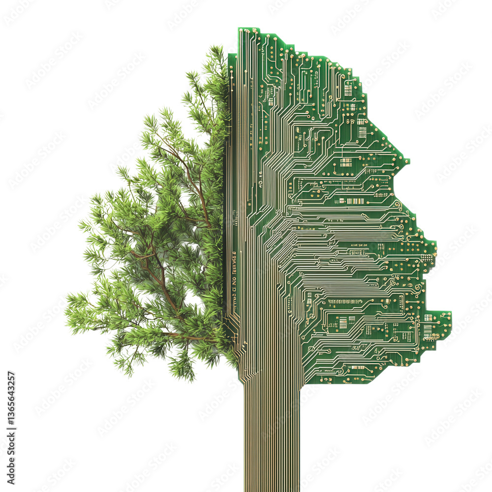 Aufkleber tree design merging nature and technology elements.