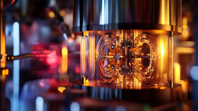 Transition metal-infused quantum computer chip operating at near absolute zero temperatures inside a research lab 