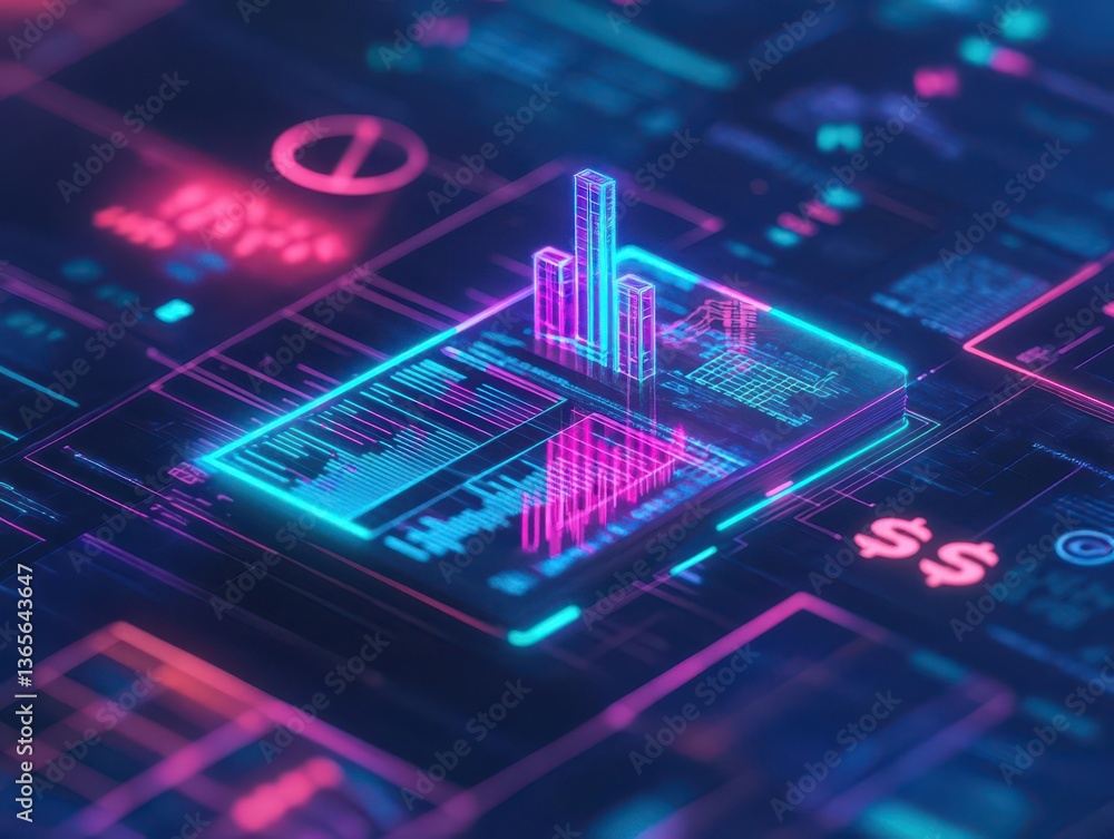 Poster vivid computer circuitry illuminated by pink and blue neon lights creating a futuristic and dynamic 