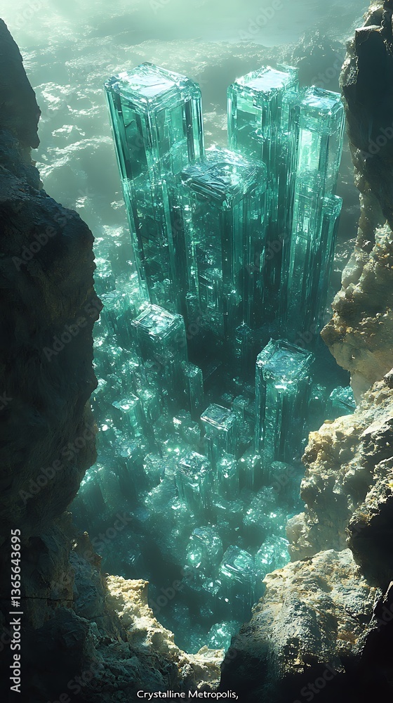 Poster serene underwater scene with crystal-like structures and soft light