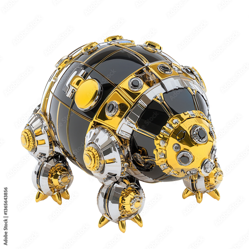 Poster futuristic metallic tortoise shell design with intricate details.