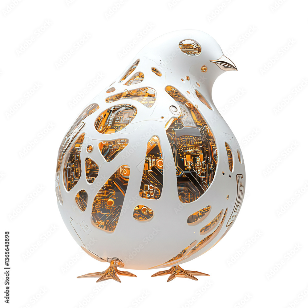 Poster sculptural bird design with intricate circuitry and a sleek finish.