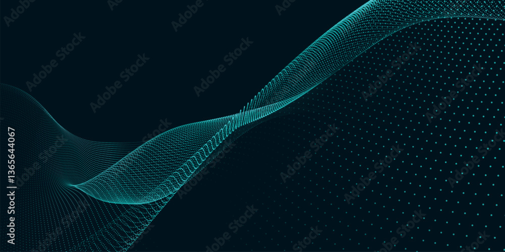 Poster abstract colorful digital particle wave. futuristic dot wave. technological background. colorful mus