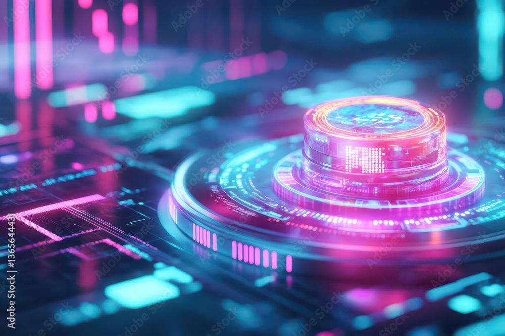 Poster intricate close up of a digital chip on a computer circuit board highlighting advanced technology an