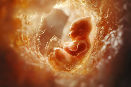Fetus development inside womb, illustrating early human life.