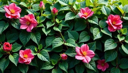 Continuous blooming flowers, intertwined vines, lush greenery , bloom, design, illustration