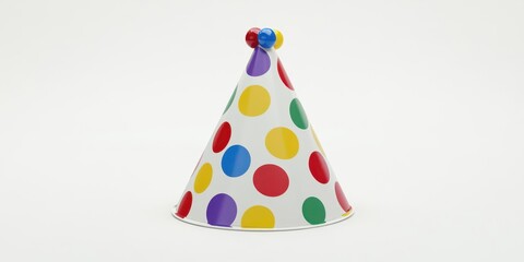 Obraz premium Colorful party hat with polka dots on a white background, ideal for festive celebrations or events