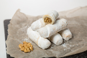 Walnut Puff Pastry Rolls on White Background
