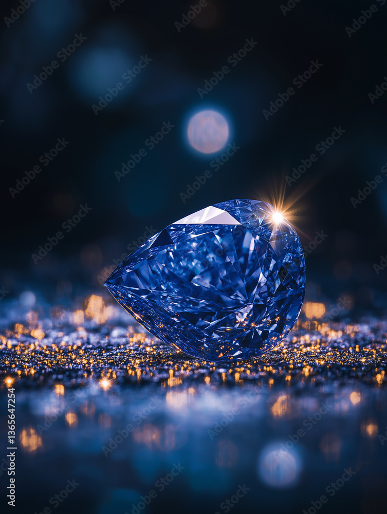Poster sparkling blue gem: the image showcases a flawless pear-shaped blue gemstone, capturing its brillian