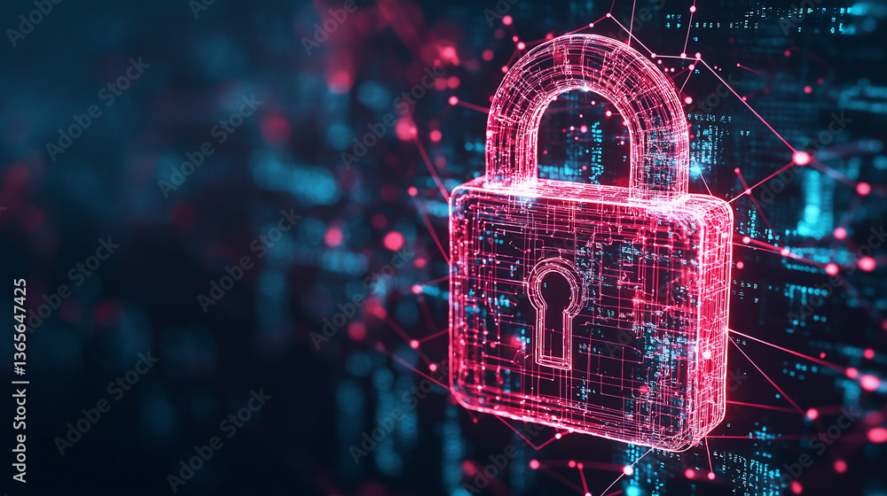 Aufkleber data fortress: a radiant digital padlock, interwoven with an intricate network of glowing nodes and 