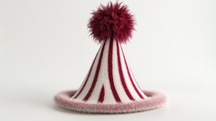 Colorful striped party hat with fluffy pom-pom, isolated on white background, ideal for celebrations