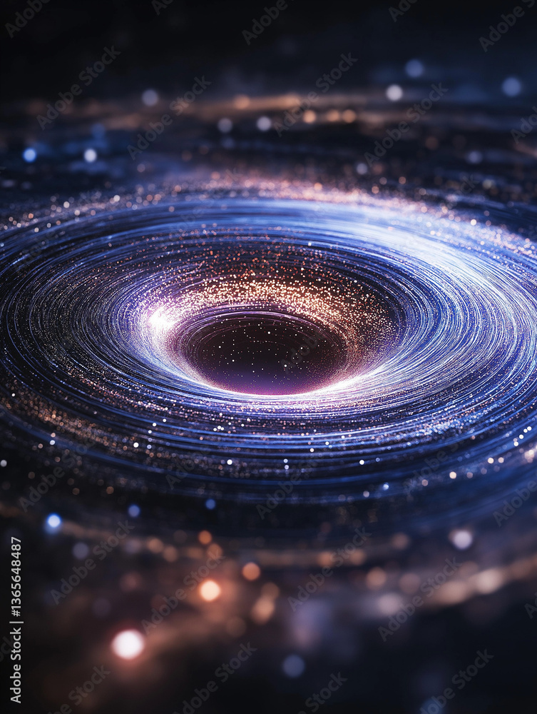 Poster celestial vortex: the image captures a mesmerizing view of a cosmic black hole, its powerful gravity