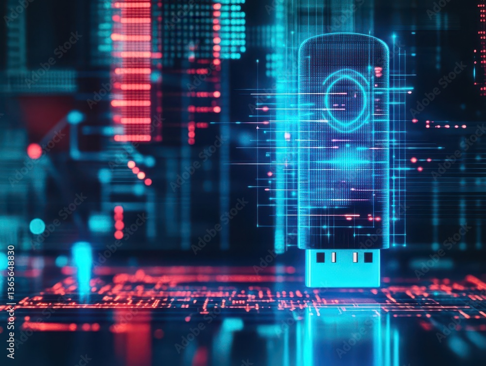 Poster vibrant computer displaying dynamic blue and red background with abstract patterns creating a modern
