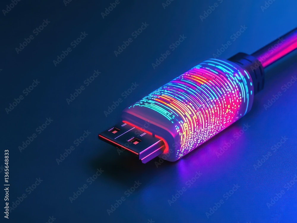 Poster vividly colored cable with a radiant glowing design illuminating its surroundings creating a dynamic