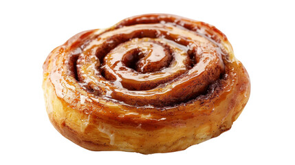Delicious cinnamon roll with glaze on transparent background