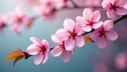 Obraz premium Delicate pink cherry blossoms, intricate branch pattern, illustration, nature