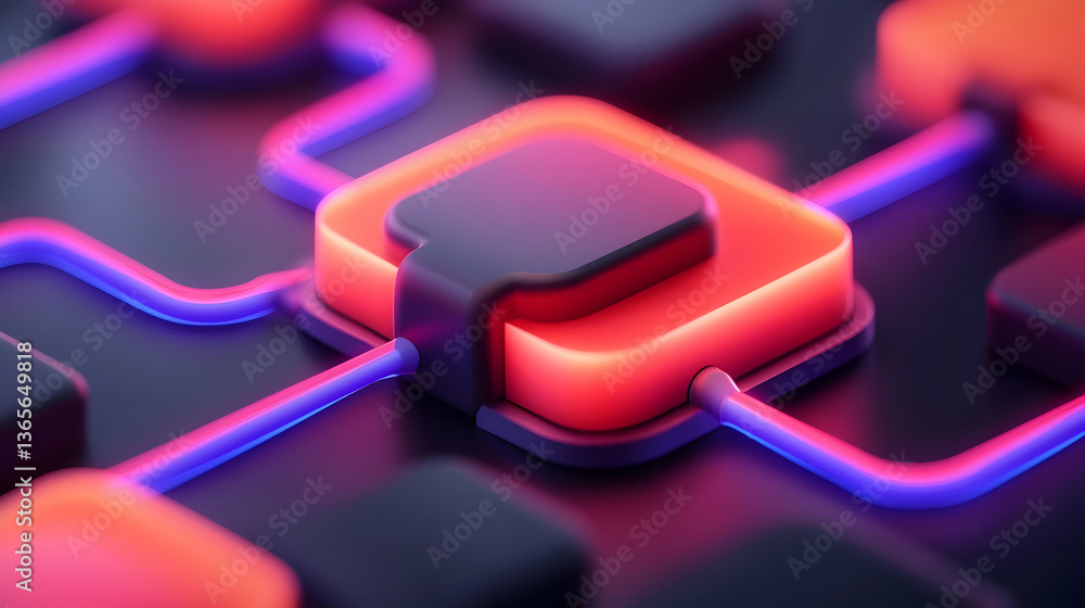 Poster abstract network connection with glowing red and blue nodes