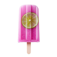 Colorful popsicle with a lime slice on a stick.