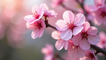 Obraz premium Delicate pink sakura blossoms, full bloom, soft petals , graphic, spring