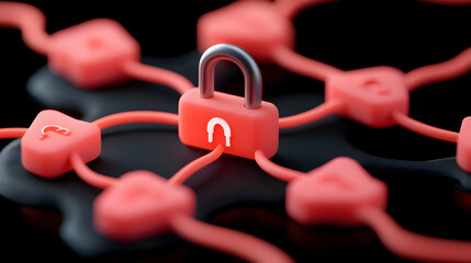 Abstract Network Security: Interconnected Padlocks in Red and Black