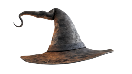 Old witch or wizard hat isolated on transparent background with clipping path