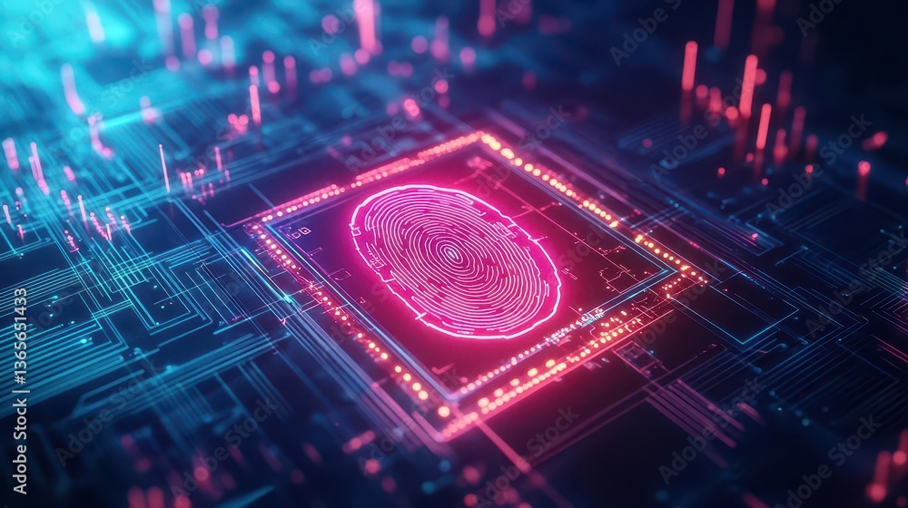 Poster intricate fingerprint pattern on a modern circuit board symbolizing technology innovation and unique