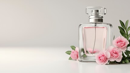 Elegant Glass Perfume Bottle with Soft Pink Roses Decor Display