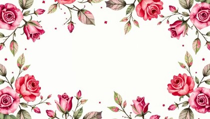 Delicate watercolor roses, leaves & vines, repeating pattern, textile, nature, pastel