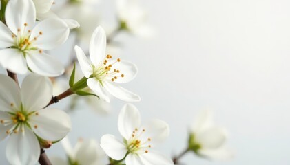 Delicate white blossoms against a pure white backdrop, simplicity, plant