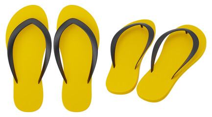 Yellow beach slippers. Isolated flip flops. 3D rendering.