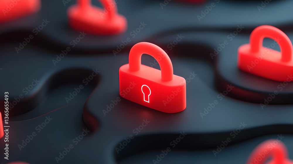 Aufkleber abstract red glowing padlocks on dark background network security system